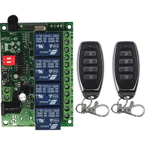 Universal Wireless Remote Control Switch DC 12V 4CH 10A relay Receiver Module With 4 channel RF Remote 433 Mhz Transmitter