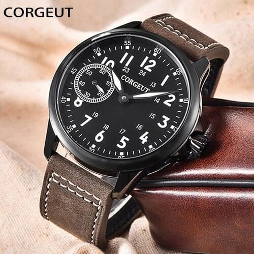 CORGEUT Men Mechanical Watches Business Dress Waterproof Wristwatch Men Luxury Leather Sports Watch Men Gifts Montre homme+Box