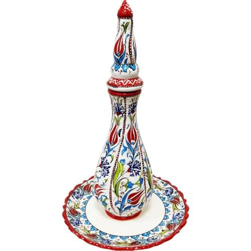 Handmade from Tile Kütahya Large Sable Sable Brush Work Completely Handcrafted Tile Fountain Vase Turkish Decoration