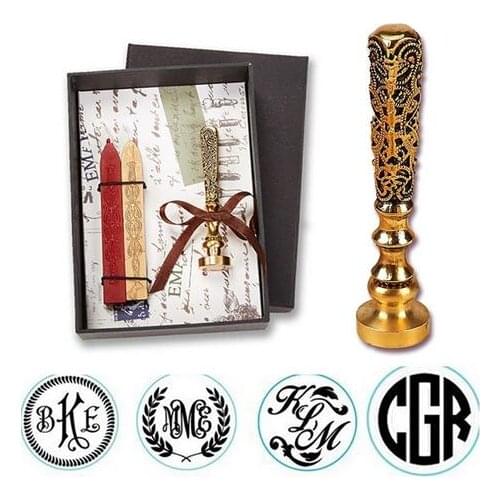 Deluxe Monogram Wax Seal Kit-Limited Edition Brass Handle, Box & Sealing Wax