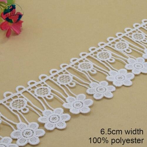 10yards 6.5cm white polyester embroidery lace french lace ribbon fabric guipure diy trims warp knitting sewing Accessories#3748