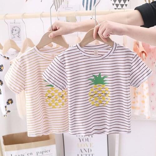 Summer Children T-shirt Kids Cute Pineapple Expression Girls Boy Comfortable Printing Stripe Short Sleeves Fashion Decoration