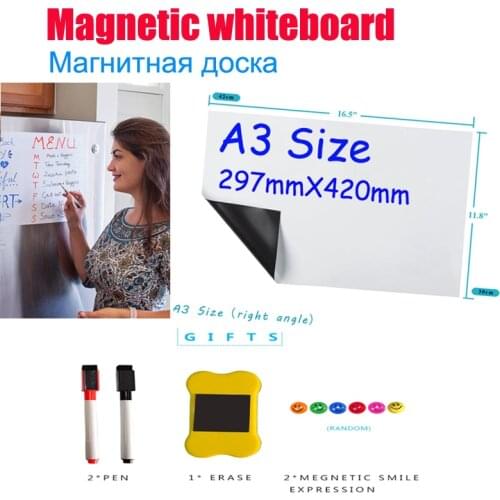 YIBAI A3 Magnetic Whiteboard Soft Home Office Kitchen Dry Erase White Flexible Fridge Magnet Free Gift 29.7*42cm