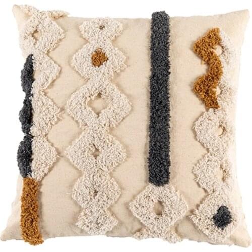 Morocco Tufted Throw Lumbar Pillow Case Embroidered Abstract Multicolor Geometric Heart Pattern Decorative Cushion Cover