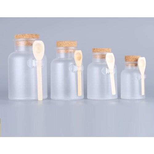 Frosted Plastic Cosmetic Bottles Containers with Cork Cap and Spoon Bath Salt Mask Powder Cream Packing Bottles Makeup Jars#8811