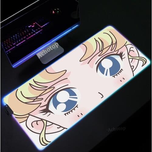 Anime Cute Pink Moon Mouse Pad PC Gamer Computer Laptop LED Light Kawaii Gaming Mouse Mat RGB Large Mousepad Keyboards Desk Mat