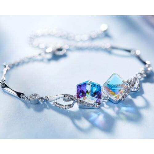 Fashion Korean Style Charm Rhinestone Bracelet Rubiks Cube Design Luxury Crystal Bracelet Women Accessories Cute Romantic Gifts