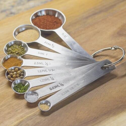 Set of 8 Stainless Measuring Spoons - With 1/3 and 1/16 Teaspoon, 1/2 - Metric and US - Complete Set for Your Kitchen ZW3001