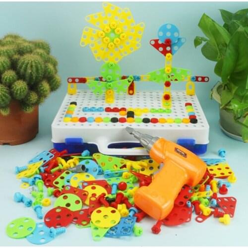 Kid Assembled Blocks Sets Educational Toys Children Electric Drill Toys Nut Disassembly Match Tool For Boys Building Design Gift