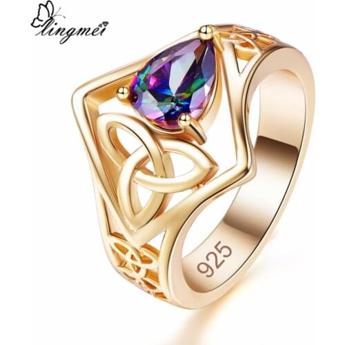 Lingmei New Do Dropshipping Mysterious Green White CZ Gold Color Ring Size 6-9 Unique Exquisite Design Women Jewelry Wholesale