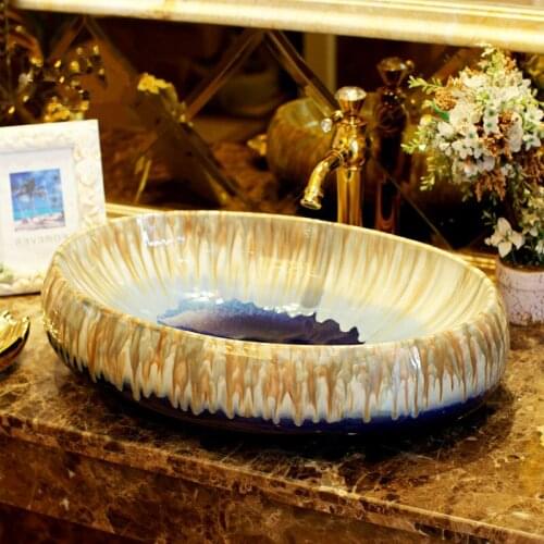Oval Bathroom Cloakroom Europe Art wash basin Ceramic vessel Counter Top Wash Basin Bathroom Sink ceramic patterned wash basin