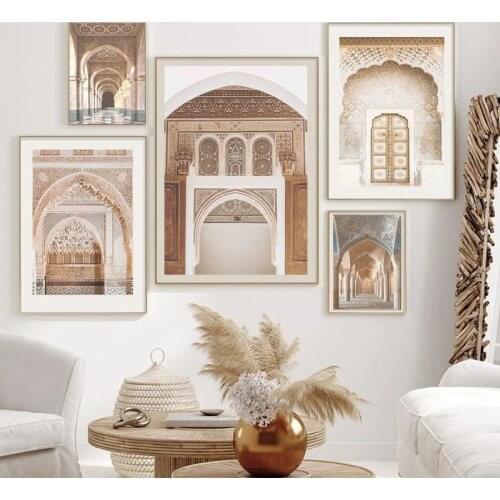 Morocco Door Printing Poster Bohemia Arab Corridor Building Canvas Oil Painting Wall Art Modern Islamic Home Living Room Decor