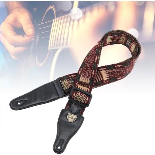 PU Leather Head Pure Cotton National Style Bass Guitar Strap for Acoustic Electric Guitar Bass