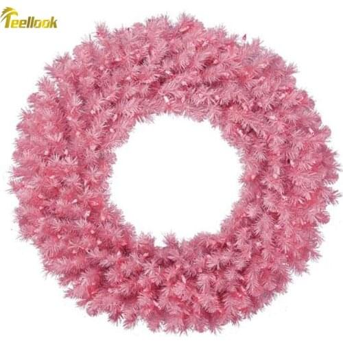 Teellook Pink Christmas Wreath with LED Lights Christmas Mall Hotel Family Scene Decoration