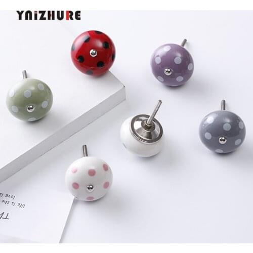 40mm Color Polka Dot Furniture Handle Lovely Ceramic Drawer Cupboard Handle Knobs handle Door Cupboard Kitchen Hardware Handle