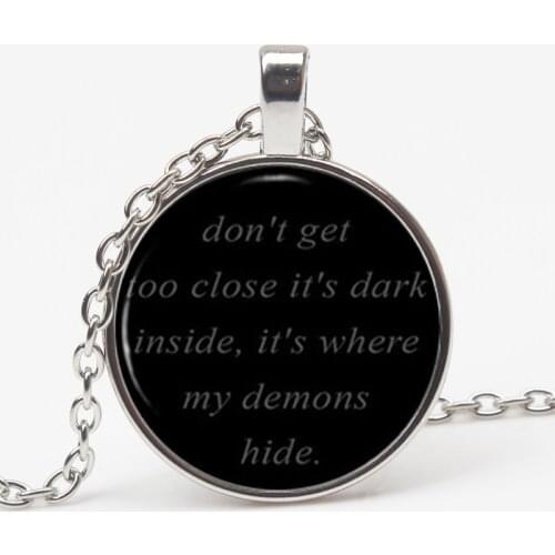 Most Popular Imagine Dragon Black Glass Cabin Necklace - Lyrics Quote Pendant - Music Jewelry - Devil Charm Gift Necklace XKHLHJ
