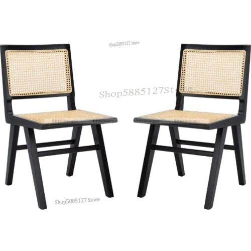 Ins Solid Wood Rattan Household Simple Nordic Dining Chair Post Modern Retro Light Luxury Wood Backrest Chair B&b Hotel
