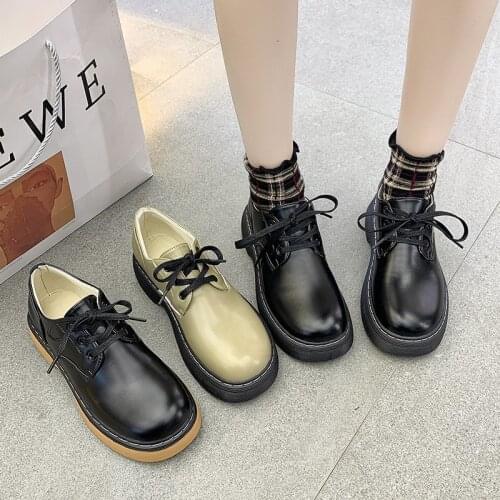 2021 Spring Women Oxford Shoes Leather Platform Shoes Black Lace Up Casual ShoesFemale Sewing Lolita Shoes zapatos muje 8923G