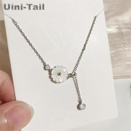 Uini Tail new design hot sale 925 sterling silver shell chrysanthemum necklace fairy temperament sweet and dynamic jewelry ED903