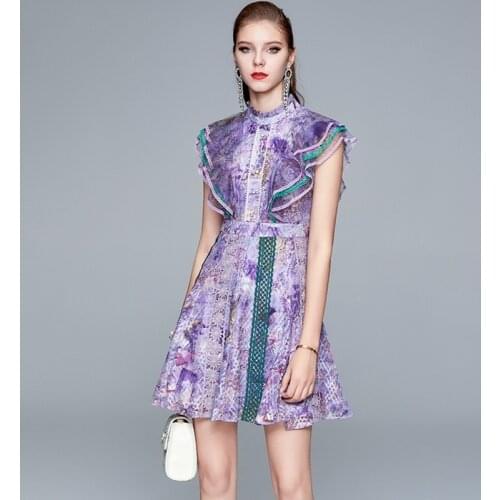 New Arrival Floral Embroidery Summer Womens Ruffles Lace Mesh Dress Runway Luxury Patchwork High Quality Party Dresses Vestidos