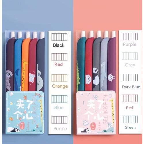 Zoecor 5pc/Lot Kawaii Gel Pen 0.5MM Color Ink 3 in 1 Multifunction Cartoon Retro Ruler Bookmark Pучка Office Stationery Supplies