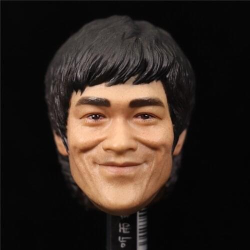 1/6 Scale Asia Male man boy Wing Chun Jeet Kune smile Bruce Lee Head Carving Classic Calm Version Model For 12" Body Model toy
