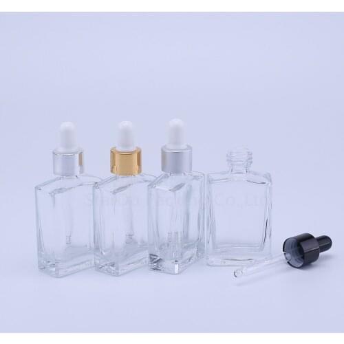 30ml 50ml High Quality Clear Square Glass dropper Bottle for essential oil , Cosmetic Packaging Bottle Vials 200pcs