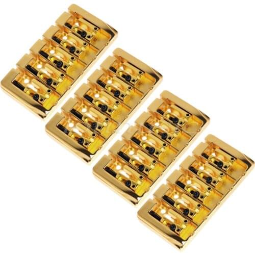 4Pcs 5 String Bridge Square Saddle Gold Plated 19mm String Space With Srews Allen Wrench For Bass Guitar Replacement