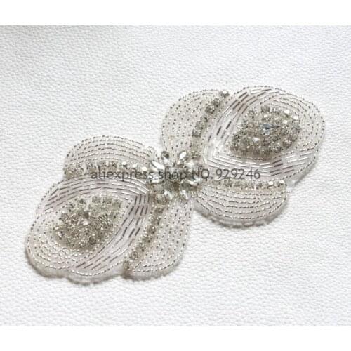 4pcs on discount butterfly knot flower clear crystal rhinestone applique fashion dress trims hotfix motif for garment decoration