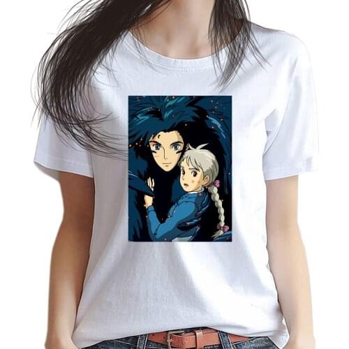 Hayao Miyazaki Howls Moving Castle Spiral Anime T Shirts Women Short Sleeve Tops Tee Figure Howl Calcifer Sophie Girls COSPLAY