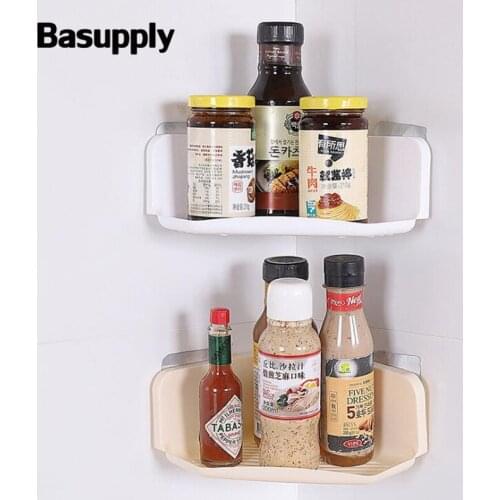 BASUPPLY 1PC Bathroom Corner Shower Shelf Bathroom Shampoo Makeup Storage Holder Kitchen Storage Rack Organizer (3 Colors)