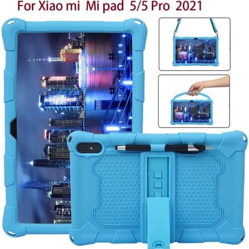 Funda Tablet Case for New 2021 Xiaomi Mi Pad 5 Pro 11", Anti-Slip Soft Silicone Case Adjustable Stand Cover with Shoulder Strap