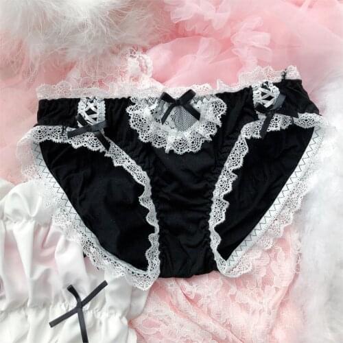Maid lace bow cross ribbon black girl panties lolita