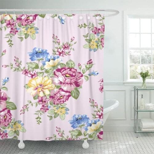 Floral Blooming Rose Vintage Antique Flower Pattern Lace Shower Curtain Waterproof Fabric 60 x 72 Inches Set with Hooks