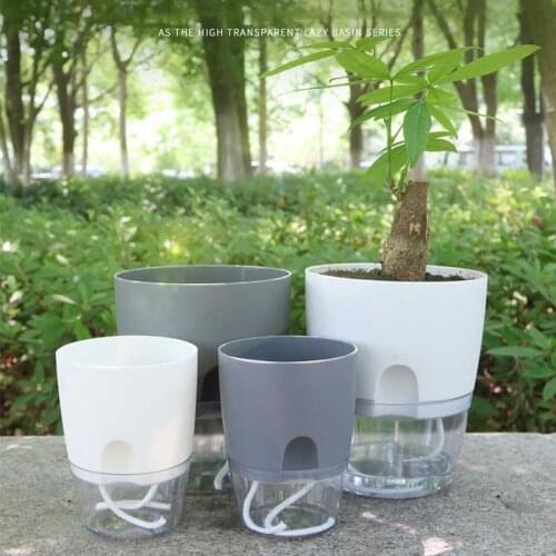 2 Layer Self Watering Plant Flower Pot Watering Planter With Absorbent Cotton Rope Round Flowerpot Home Garden Decor