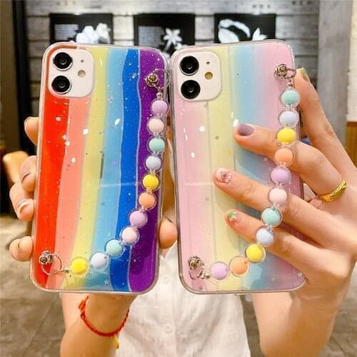 For Vivo iQOO U1x U3 U1 Neo Rainbow Epoxy Soft TPU Case with Bead bracelet