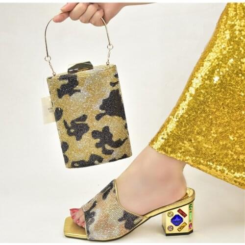 Doershow African Shoes And Bag Matching Set With gold Hot Selling Women Italian Shoes And Bag Set For Party Wedding! HJK1-6