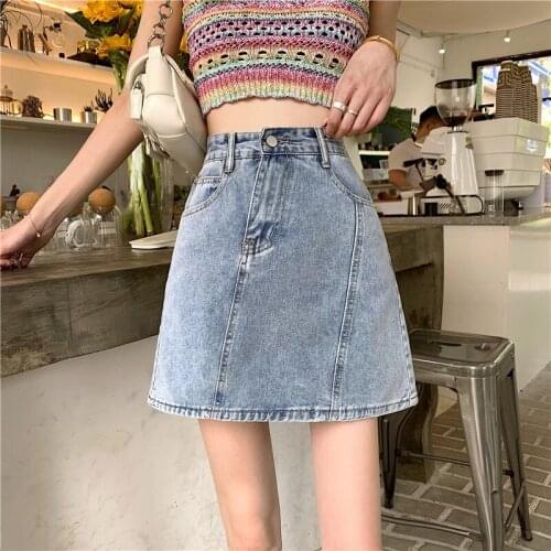 High Waist Side Slit Denim Skirt Female Summer 2021 New Thin A-line Hot Girl Sexy Hip Long Skirt Ins Style Young Women BSQ290