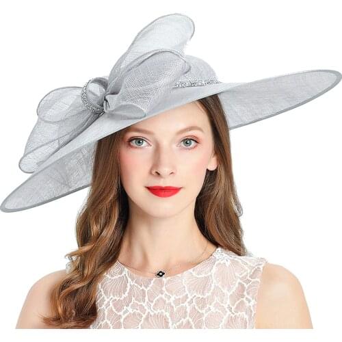 Royal Wedding Church Fedoras Womens Hats Wedding Woman Hat For Elegant Gray Fascinator Bowler Cap Bow Linen Wide Brim Cap Women