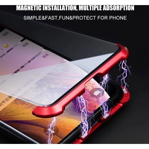 Rimless Tempered Glass Magnetic Case for iPhone XS MAX XR X 7 8 Plus Double Glass Full Protector Metal Magnetic Glass Case Cover