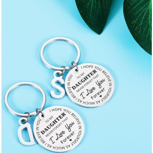 Lovely Keychain A-Z Letter Engraved Text Key Chain for Girls Birthday Gift from Daddy to Dear Daughter Keychains Accessories