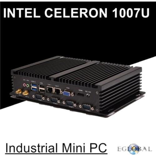 Eglobal Mini Computer Fanless Mini PC Windows10 Celeron 1007U 1.5GHz Dual Core 2*Lans 4*RS232 COM industrial PC Rugged PC Mini