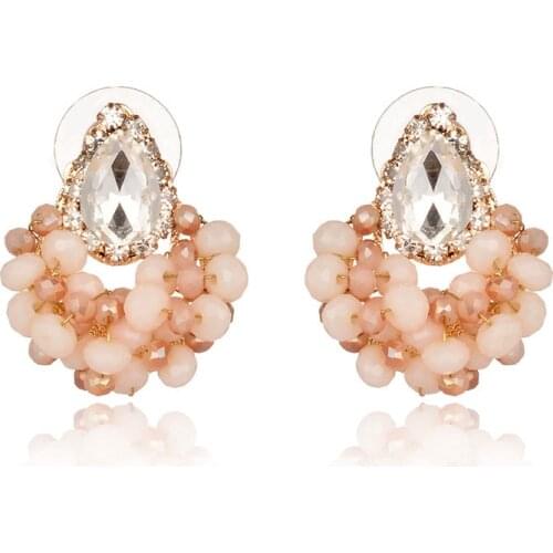 OSHUER handmade New Fashion Design Charm Gem Flossy Crystal beads Statement Stud Earrings