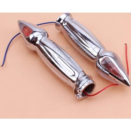 Motorcycle Chrome Aluminum 1" Handlebar Hand Grip + Bar End Hand Grips Turn Signal Amber Light for Harley Choppers Hond VTX 1300