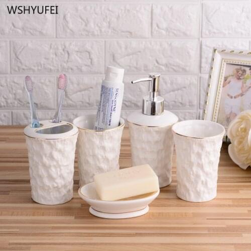 WSHYUFEI European Irregular ceramic bathroom set Five-piece set cleaning home toothbrush holder soap dispenser soap dish