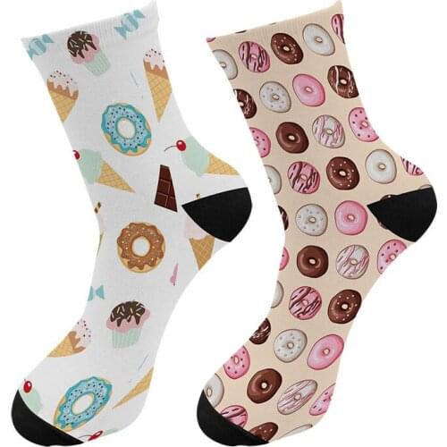 New 3d Printed Cartoon Summer Ice Cream Men Crew Socks Cute Kawaii Macaron Donuts Long Socks Street Trend Bread Tube Socks