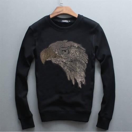 2021 Autumn And Winter New Best Selling Hoodie Trend Mens Joker Rhinestone Eagle Pullover European Bodybuilding Sportswear