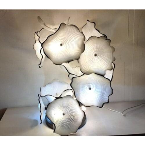 New Arrival Lotus Art Murano Glass Plates Folded Shape Circled Pattern Floor Plates Lamp Decor in White Color