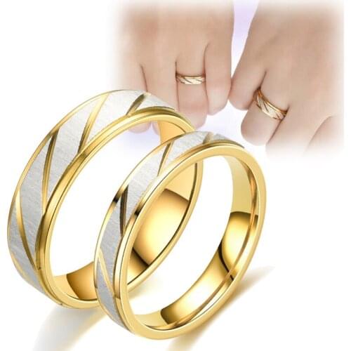 2Pcs Titanium Steel Couple Rings Gold Wave Pattern Wedding Infinity Ring Men and Women Promise Ring Engagement Jewelry Gifts
