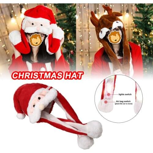 Christmas Hat Moving Ear With Light Santa Deer Cute Funny Cap Plush Toy Gifts Autumn Winter Warm Cartoon Funny Gorros 3